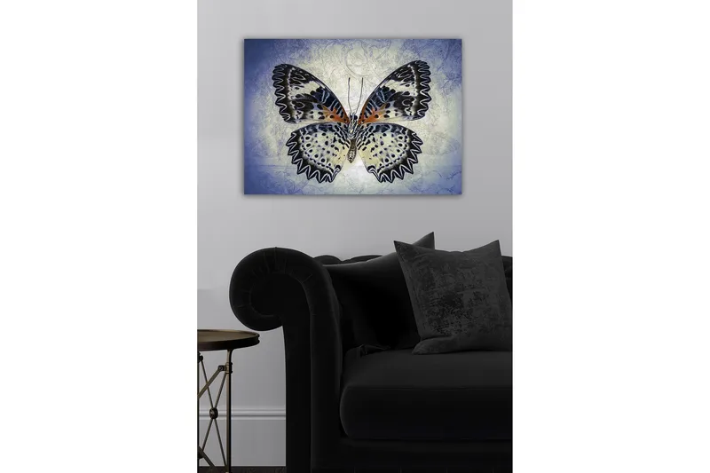 Lærredsbillede - Farverig sommerfugl med detaljerede vinger - Blå / Sort / Orange - Boligtilbehør - Billeder & kunst - Billeder på lærred