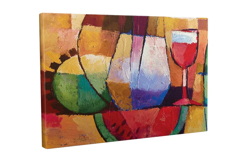 Lærredsbillede - Farverig stilhed med glas og frugter, Grøn / Rød / Lilla