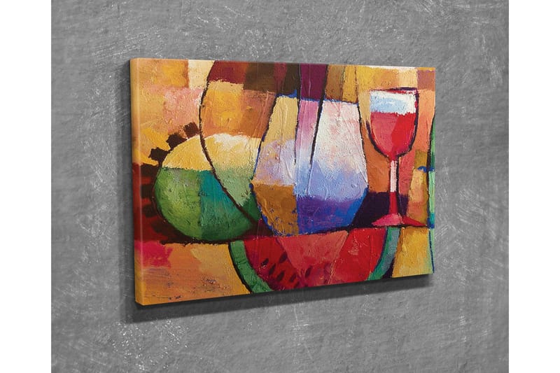 Lærredsbillede - Farverig stilhed med glas og frugter - Grøn / Rød / Lilla - Boligtilbehør - Billeder & kunst - Billeder på lærred