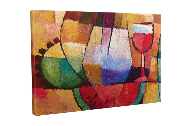 Lærredsbillede - Farverig stilhed med glas og frugter, Grøn / Rød / Lilla