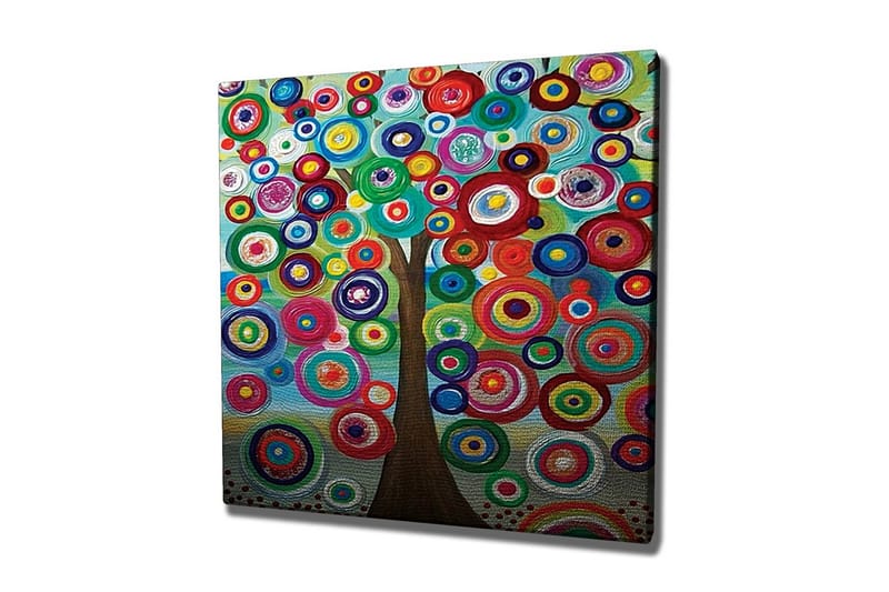 Lærredsbillede - Farverig trækrone med cirkulære former, Grøn / Rød / Blå