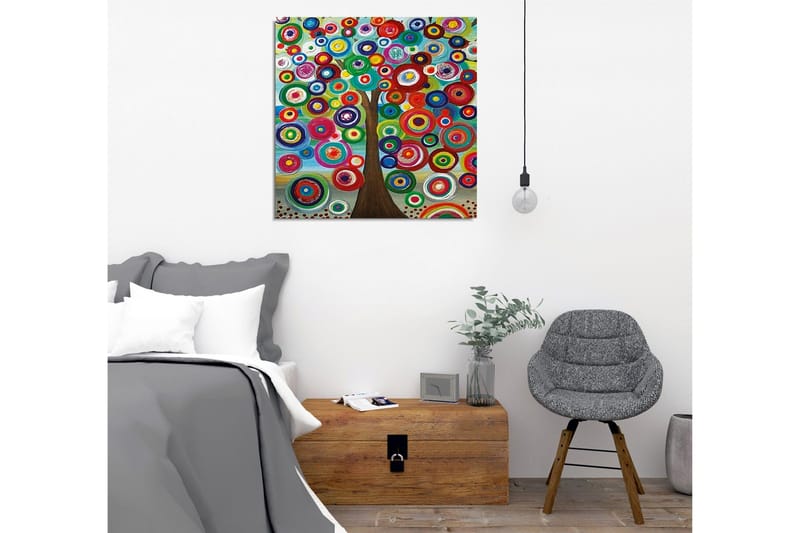 Lærredsbillede - Farverig trækrone med cirkulære former - Grøn / Rød / Blå - Boligtilbehør - Billeder & kunst - Billeder på lærred