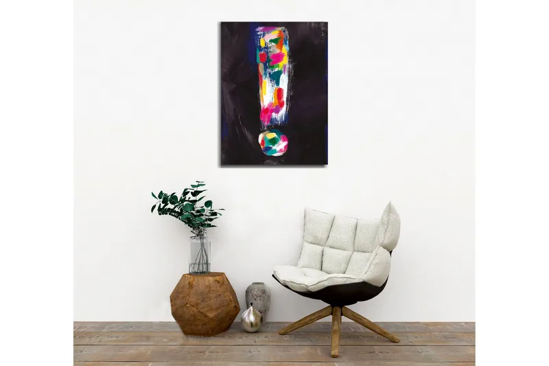 Lærredsbillede - Farverig udråbstegnskomposition - Mørkeblå / Pink / Grøn - Boligtilbehør - Billeder & kunst - Billeder på lærred