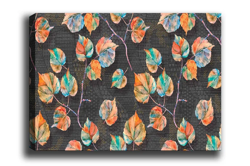 Lærredsbillede - Farverige blade i en harmonisk komposition, Grøn / Orange / Blå