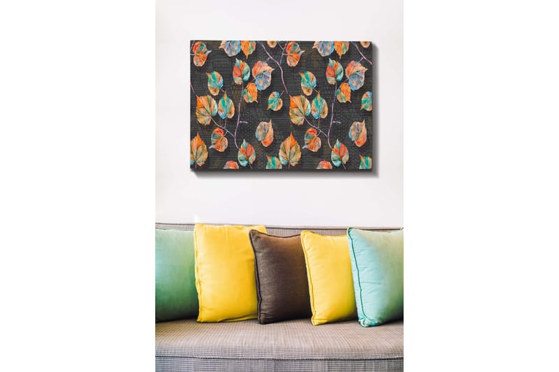 Lærredsbillede - Farverige blade i en harmonisk komposition - Grøn / Orange / Blå - Boligtilbehør - Billeder & kunst - Billeder på lærred