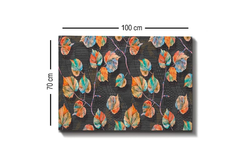 Lærredsbillede - Farverige blade i en harmonisk komposition - Grøn / Orange / Blå - Boligtilbehør - Billeder & kunst - Billeder på lærred