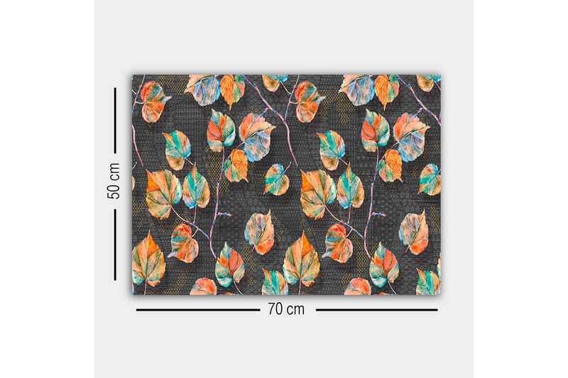 Lærredsbillede - Farverige blade mod en mørk baggrund - Grøn / Orange / Blå - Boligtilbehør - Billeder & kunst - Billeder på lærred