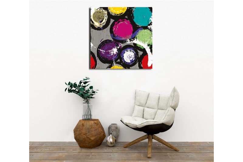Lærredsbillede - Farverige cirkler i en dynamisk komposition - Turkis / Lilla / Gul - Boligtilbehør - Billeder & kunst - Billeder på lærred