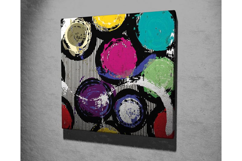 Lærredsbillede - Farverige cirkler i en dynamisk komposition - Turkis / Lilla / Gul - Boligtilbehør - Billeder & kunst - Billeder på lærred