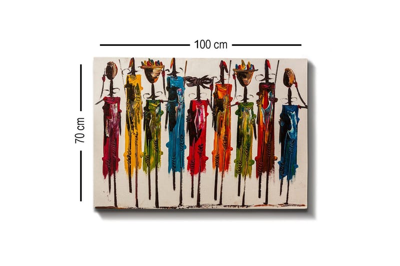Lærredsbillede - Farverige figurer med traditionelle tøj og genstande - Rød / Grøn / Gul - Boligtilbehør - Billeder & kunst - Billeder på lærred