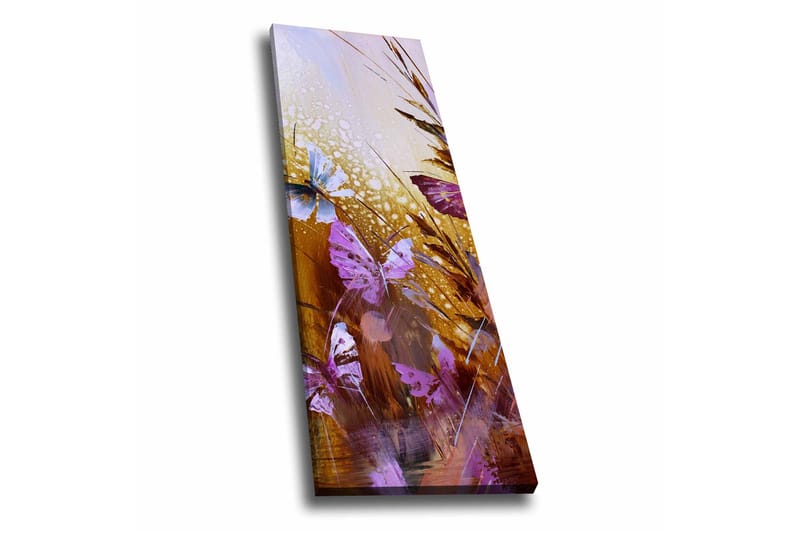 Lærredsbillede - Farverige sommerfugle i et abstrakt naturligt miljø, Lilla / Guld / Blå
