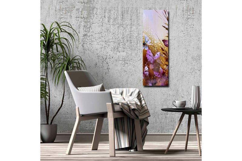 Lærredsbillede - Farverige sommerfugle i et abstrakt naturligt miljø - Lilla / Guld / Blå - Boligtilbehør - Billeder & kunst - Billeder på lærred