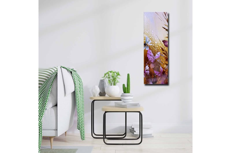 Lærredsbillede - Farverige sommerfugle i et abstrakt naturligt miljø - Lilla / Guld / Blå - Boligtilbehør - Billeder & kunst - Billeder på lærred