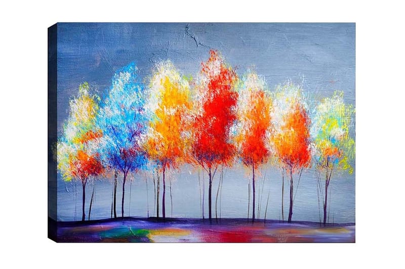 Lærredsbillede - Farverige træer i efterårsfarver, Rød / Orange / Blå