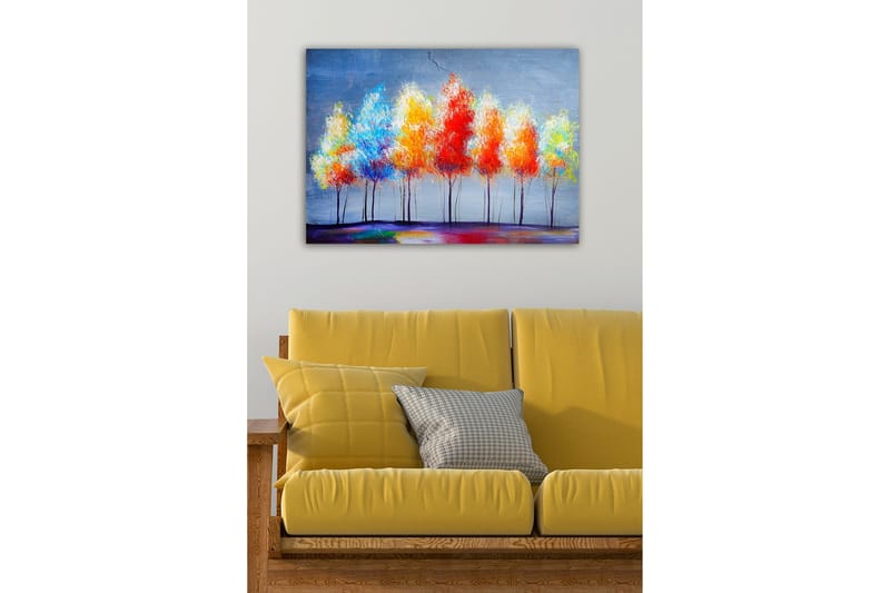 Lærredsbillede - Farverige træer i efterårsfarver - Rød / Orange / Blå - Boligtilbehør - Billeder & kunst - Billeder på lærred