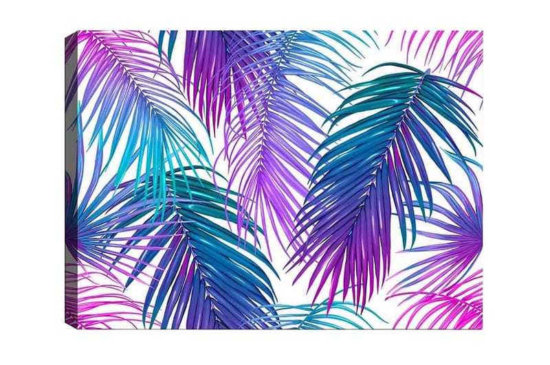 Lærredsbillede - Farverige palmeblade i en levende komposition - Lilla / Turkis / Blå - Boligtilbehør - Billeder & kunst - Billeder på lærred