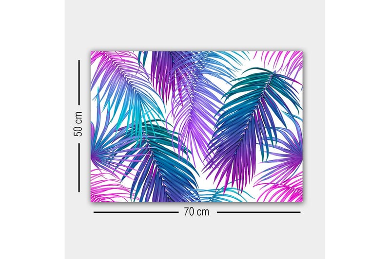 Lærredsbillede - Farverige palmeblade i en levende komposition - Lilla / Turkis / Blå - Boligtilbehør - Billeder & kunst - Billeder på lærred