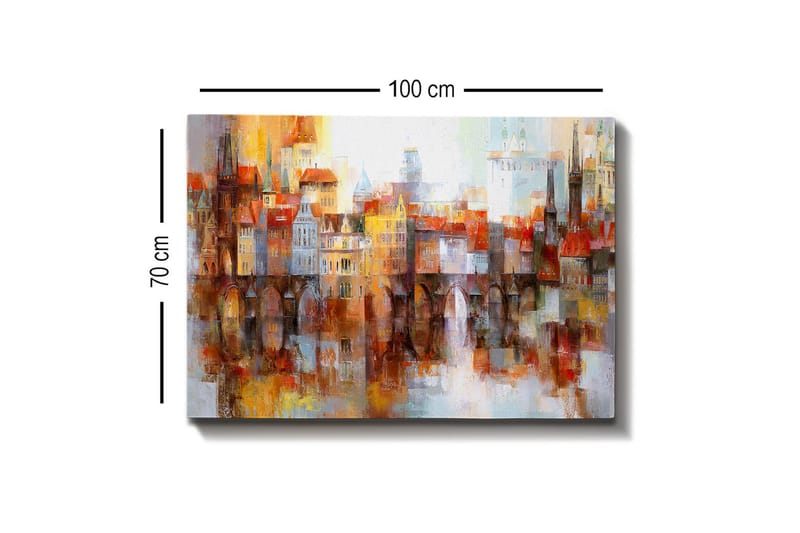 Lærredsbillede - Farverigt bybillede med historiske bygninger og broer - Orange / Blå / Beige - Boligtilbehør - Billeder & kunst - Billeder på lærred