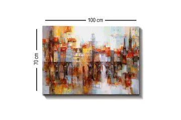 Lærredsbillede - Farverigt bybillede med historiske bygninger og broer - Orange / Blå / Beige - Boligtilbehør - Billeder & kunst - Billeder på lærred