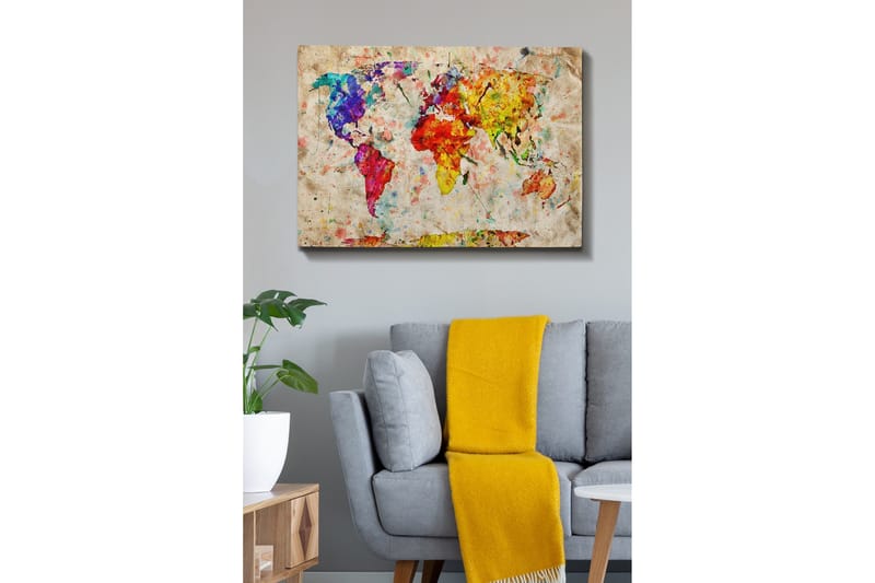 Lærredsbillede - Farverigt verdenskort med abstrakte former - Blå / Rød / Gul - Boligtilbehør - Billeder & kunst - Billeder på lærred
