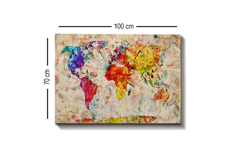 Lærredsbillede - Farverigt verdenskort med abstrakte former - Blå / Rød / Gul - Boligtilbehør - Billeder & kunst - Billeder på lærred