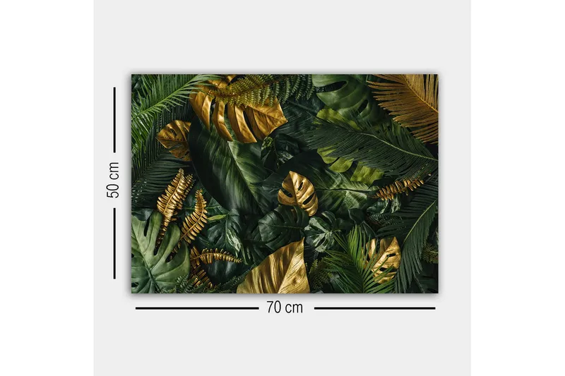 Lærredsbillede - Frodig samling af tropisk løv - Mørkegrøn / Guld / Lysegrøn - Boligtilbehør - Billeder & kunst - Billeder på lærred