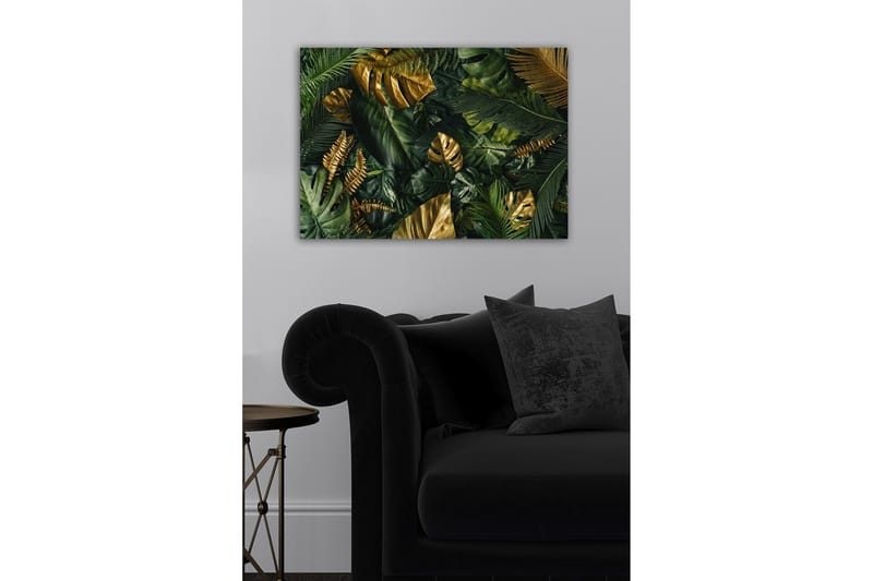 Lærredsbillede - Frodig samling af tropisk løv - Mørkegrøn / Guld / Lysegrøn - Boligtilbehør - Billeder & kunst - Billeder på lærred