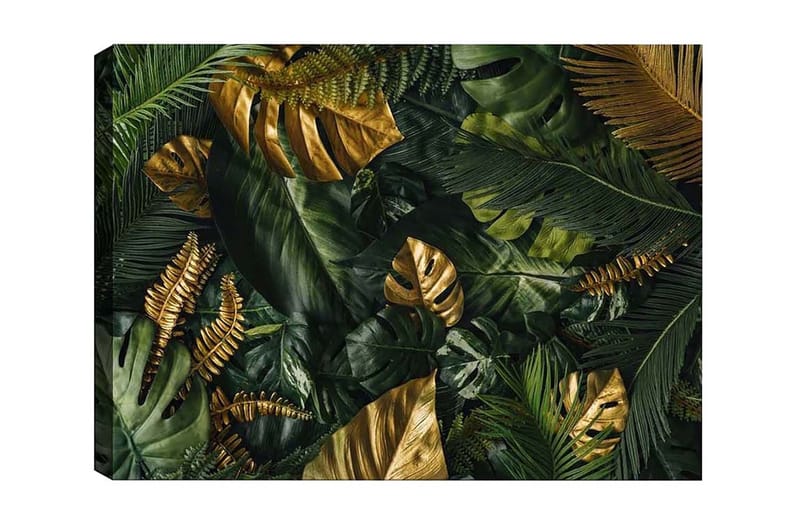 Lærredsbillede - Frodig samling af tropisk løv, Mørkegrøn / Guld / Lysegrøn