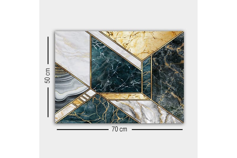 Lærredsbillede - Geometrisk komposition med marmorlignende overflader - Mørkegrøn / Hvid / Guld - Boligtilbehør - Billeder & kunst - Billeder på lærred