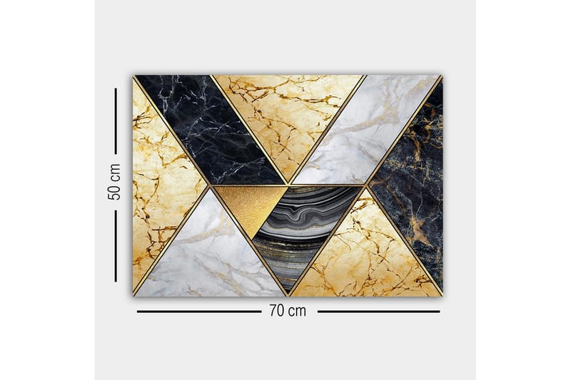 Lærredsbillede - Geometrisk komposition med marmorlignende trekanter i forskellige farver - Guld / Sort / Hvid - Boligtilbehør - Billeder & kunst - Billeder på lærred
