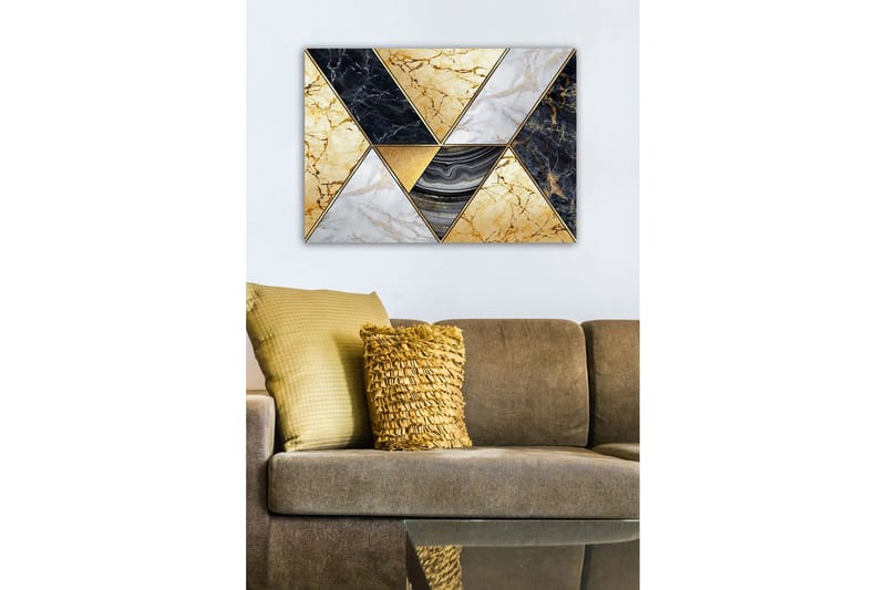 Lærredsbillede - Geometrisk komposition med marmorlignende trekanter i forskellige farver - Guld / Sort / Hvid - Boligtilbehør - Billeder & kunst - Billeder på lærred