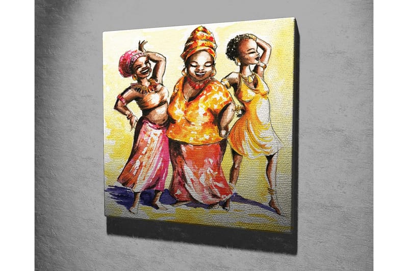 Lærredsbillede - Glade kvinder i farverigt tøj, der danser - Gul / Orange / Lyserød - Boligtilbehør - Billeder & kunst - Billeder på lærred