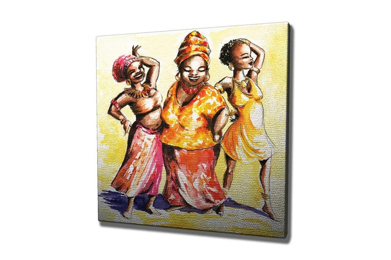 Lærredsbillede - Glade kvinder i farverigt tøj, der danser, Gul / Orange / Lyserød