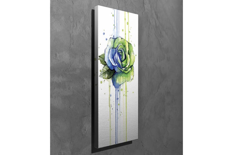 Lærredsbillede - Grøn og blå rose med dryppende akvareleffekter - Grøn / Blå - Boligtilbehør - Billeder & kunst - Billeder på lærred