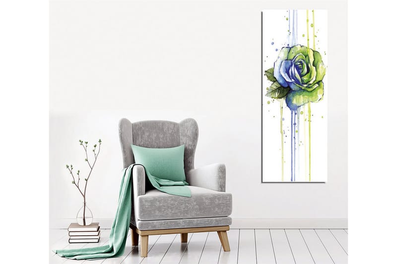 Lærredsbillede - Grøn og blå rose med dryppende akvareleffekter - Grøn / Blå - Boligtilbehør - Billeder & kunst - Billeder på lærred