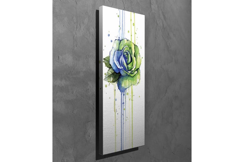 Lærredsbillede - Grøn og blå rose med dryppende akvareleffekter - Grøn / Blå - Boligtilbehør - Billeder & kunst - Billeder på lærred