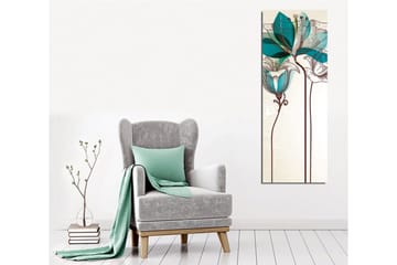 Lærredsbillede - Grafisk blomsterillustration med turkise gennemsigtige blade og brun stregtegning - Beige / Brun / Turkis - Boligtilbehør - Billeder & kunst - Billeder på lærred