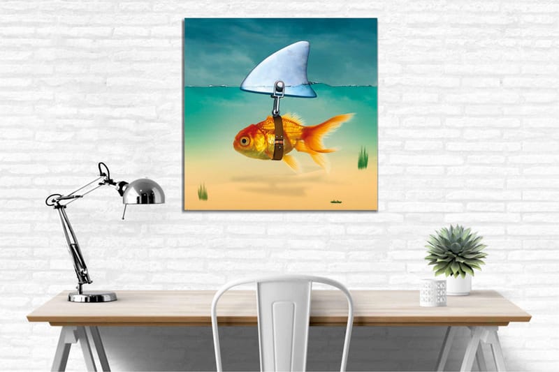 Lærredsbillede - Guldfisk med finne svømmer i klart vand - Turkis / Orange / Beige - Boligtilbehør - Billeder & kunst - Billeder på lærred