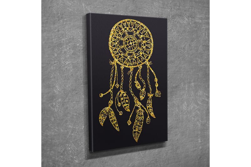 Lærredsbillede - Gylden drømmefanger med detaljerede mønstre og vedhæng - Guld / Sort - Boligtilbehør - Billeder & kunst - Billeder på lærred