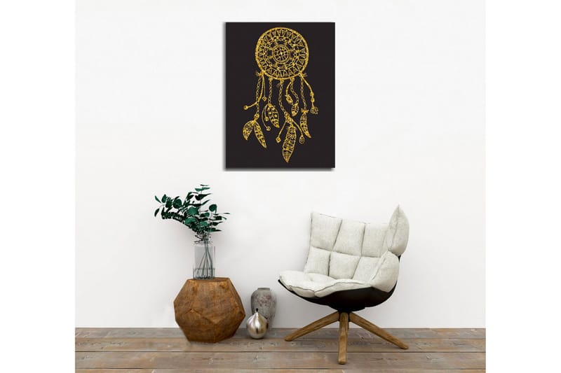 Lærredsbillede - Gylden drømmefanger med detaljerede mønstre og vedhæng - Guld / Sort - Boligtilbehør - Billeder & kunst - Billeder på lærred