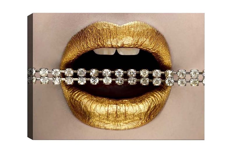 Lærredsbillede - Gyldne læber med en glitrende kæde, Guld / Sølv