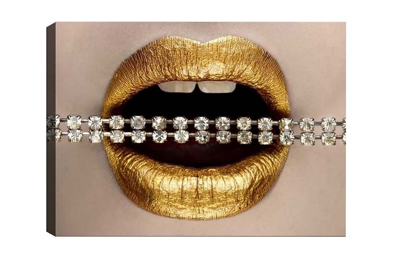 Lærredsbillede - Gyldne læber med en glitrende kæde, Guld / Sølv