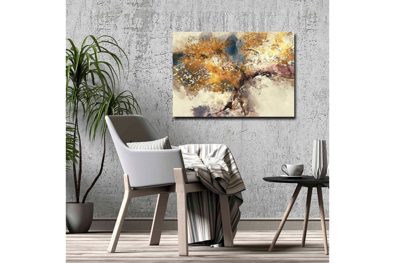 Lærredsbillede - Gyldne trægrene mod en blød baggrund - Guld / Brun / Blå - Boligtilbehør - Billeder & kunst - Billeder på lærred