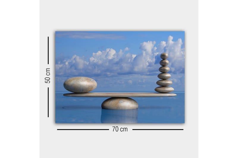 Lærredsbillede - Harmonisk balance af sten på en platform - Lyseblå / Beige / Grå - Boligtilbehør - Billeder & kunst - Billeder på lærred