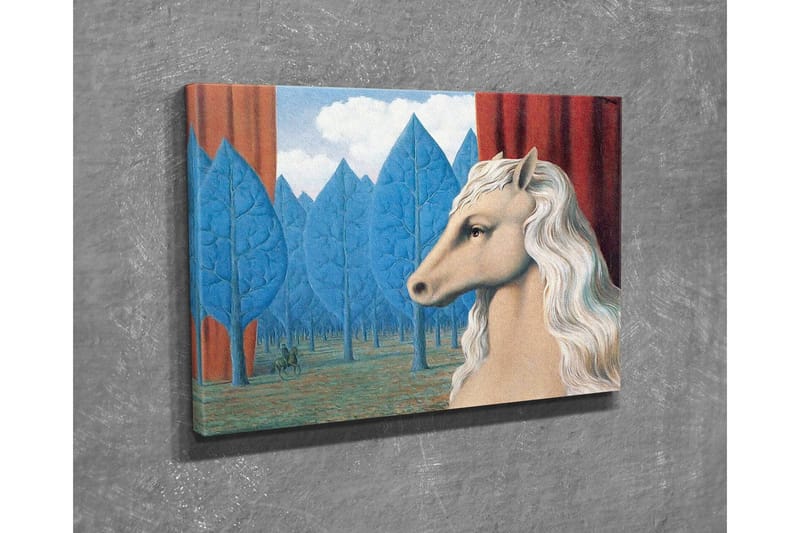 Lærredsbillede - Hestehoved med hvid manke i et drømmeagtigt skovmiljø - Blå / Rød / Beige - Boligtilbehør - Billeder & kunst - Billeder på lærred
