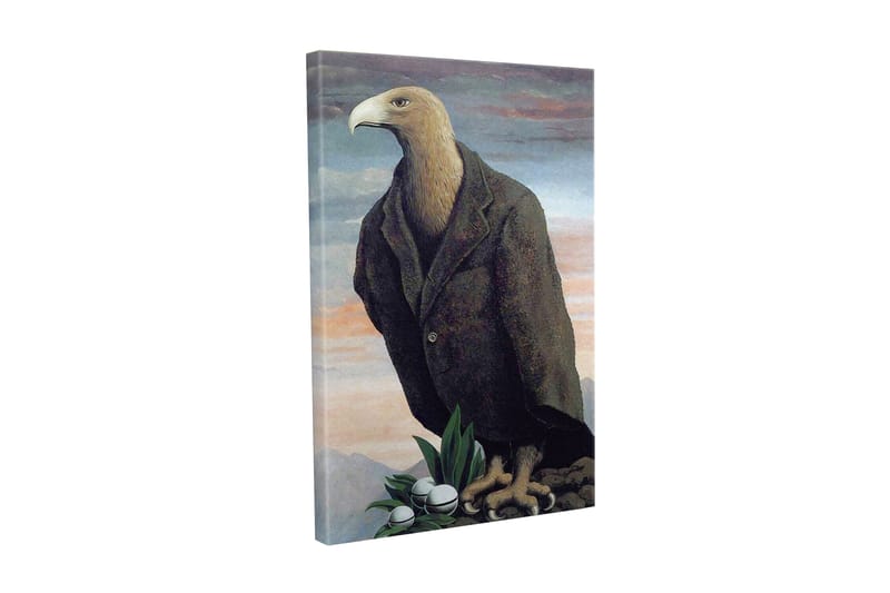 Lærredsbillede - Humaniseret ørn i jakkesæt stående på en klippe, Mørkebrun / Grøn / Lyseblå