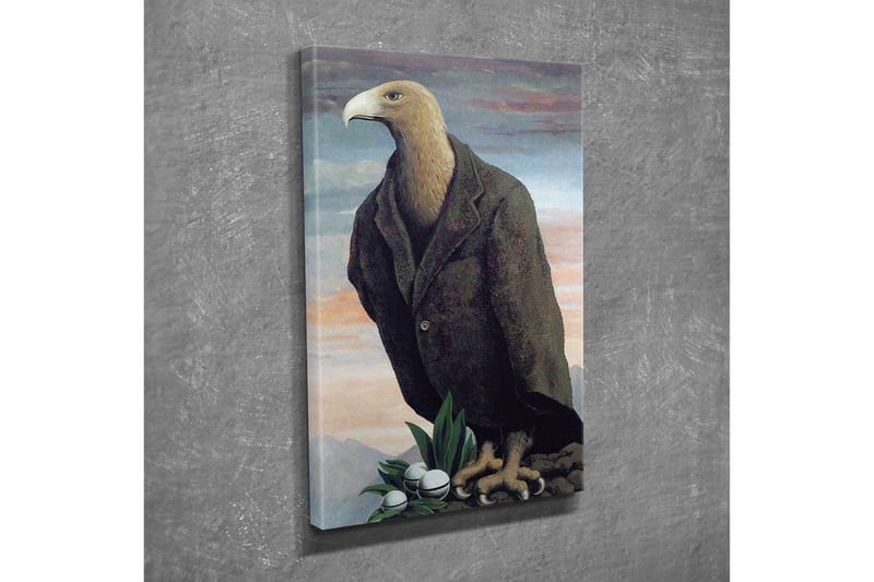 Lærredsbillede - Humaniseret ørn i jakkesæt stående på en klippe - Mørkebrun / Grøn / Lyseblå - Boligtilbehør - Billeder & kunst - Billeder på lærred