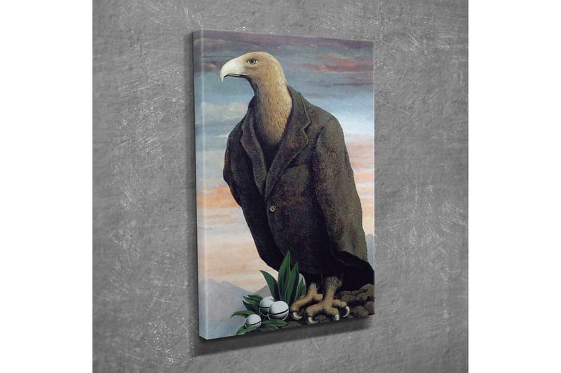 Lærredsbillede - Humaniseret ørn i jakkesæt stående på en klippe - Mørkebrun / Grøn / Lyseblå - Boligtilbehør - Billeder & kunst - Billeder på lærred