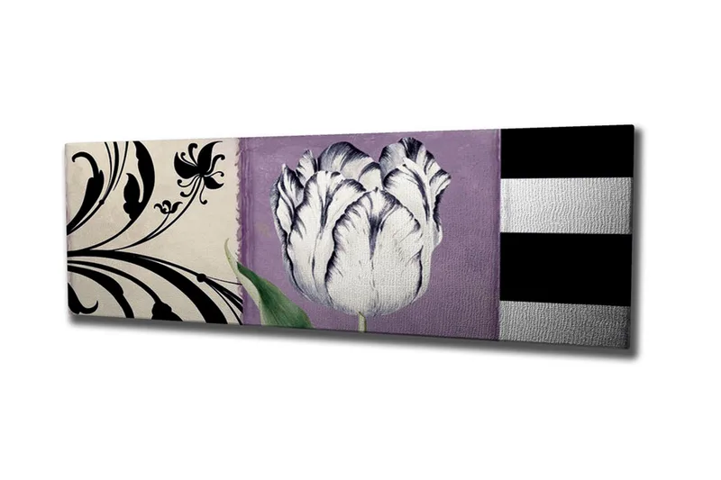 Lærredsbillede - Hvid tulipan mod lilla baggrund, Hvid / Lilla / Sort