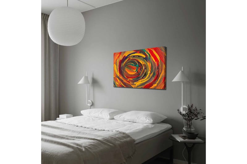 Lærredsbillede - Hvirvlende farver i en dynamisk spiralform - Rød / Gul / Grøn - Boligtilbehør - Billeder & kunst - Billeder på lærred